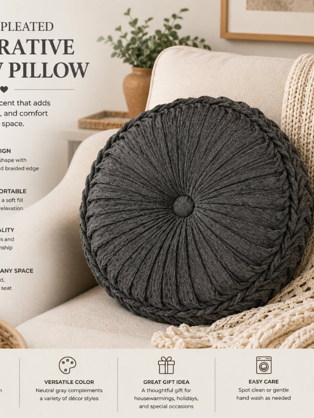 J. Queen New York Woodhaven Tufted Round Decorative Throw Pillow